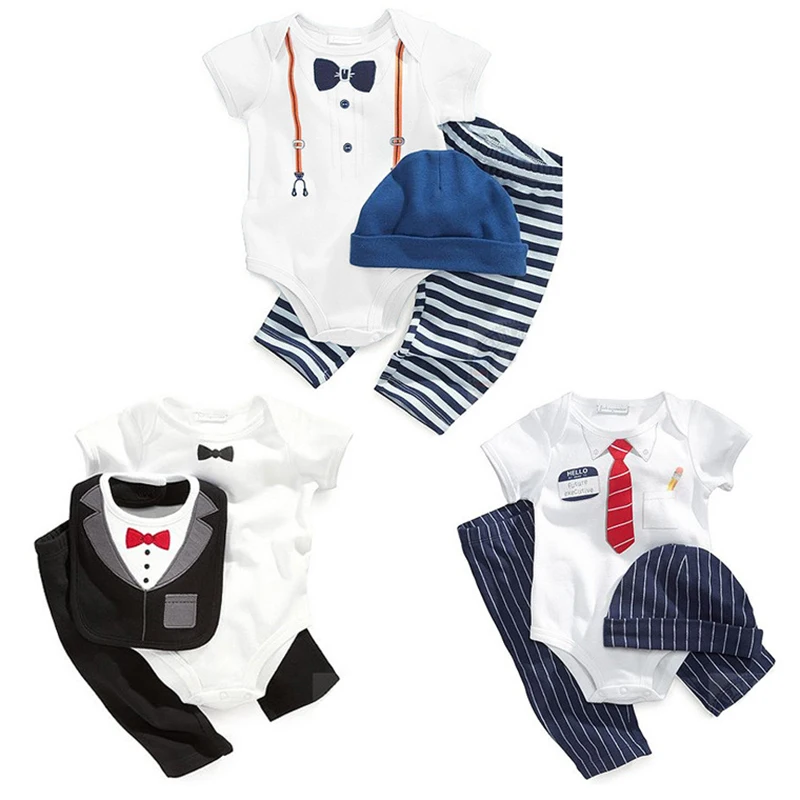 

Summer Boys Clothing Sets Fashion Striped Newborn Baby Costume 3pcs Short Sleeve Infant Gentleman Suit Baby Boy Clothes