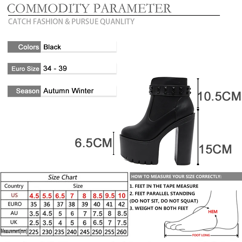 BYQDY/женские полусапожки на не сужающемся книзу массивном каблуке в стиле панк