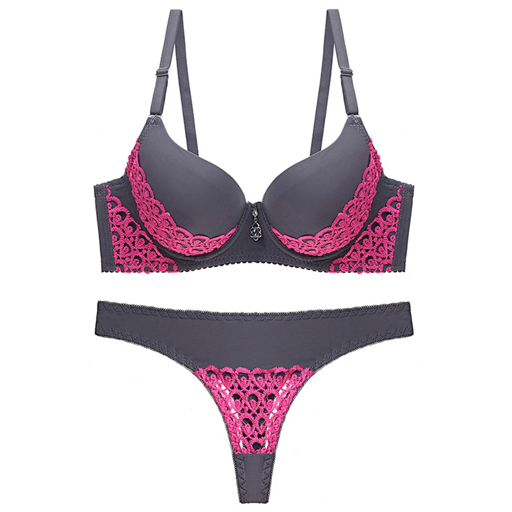 

Women Sexy Lingerie Push Up Bra Sets Sexy Lace Bra Set Hollow out Thongs Panties Shaped Gather Underwear Set Bra and Panty Set