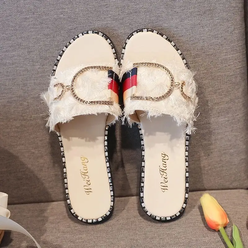 Летние сандалии и шлепанцы Женские шерстяные тапочки на плоской подошве