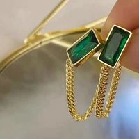 new green crystal stainless steel chain tassel earrings geometric woman 2021