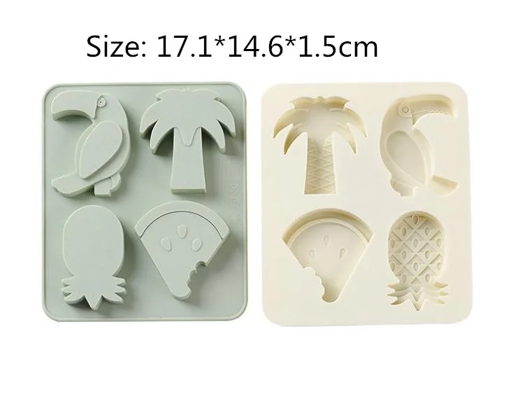 Силиконовая форма для фруктов 4 ячейки Кокосовая ладонь/Птица/ананас|Формы