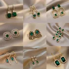 Красивые винтажные блестящие геометрические серьги-подвески зеленого цвета с кристаллами для женщин, серьги с фианитами для свадьбы, вечеринки, дня рождения, ювелирные изделия, подарок