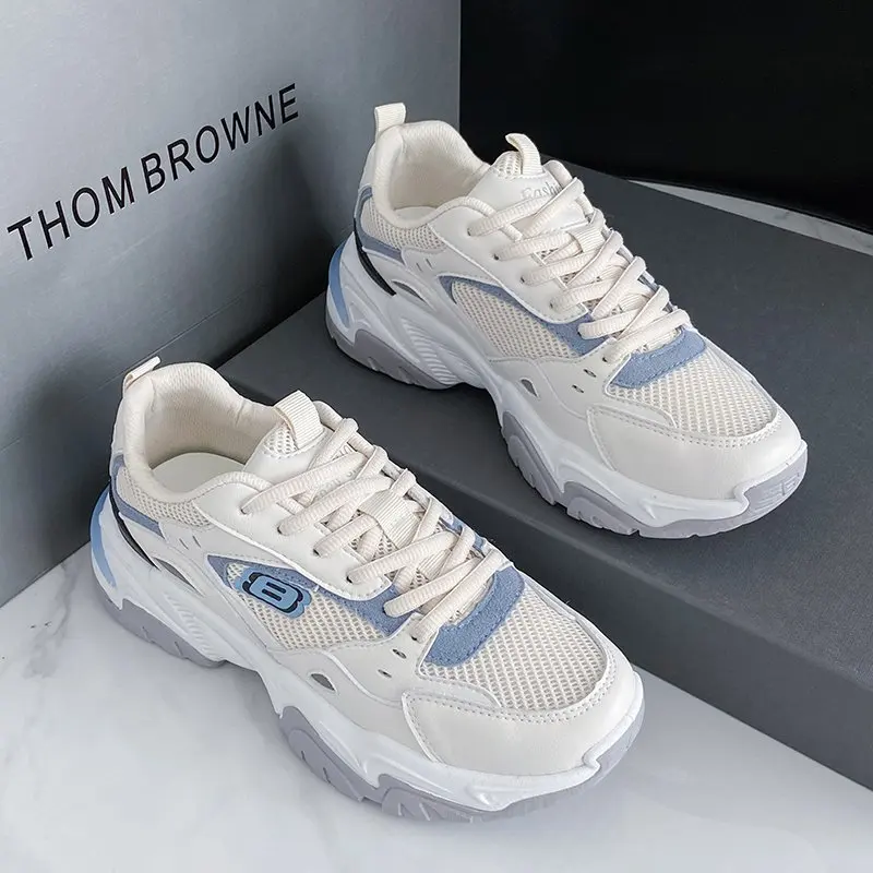 

2021 Spring New Casual Mesh Sneaker Woman Fashion Round Toe Lace Up Color Matching Travel Platform Shoes Women Running Shoe