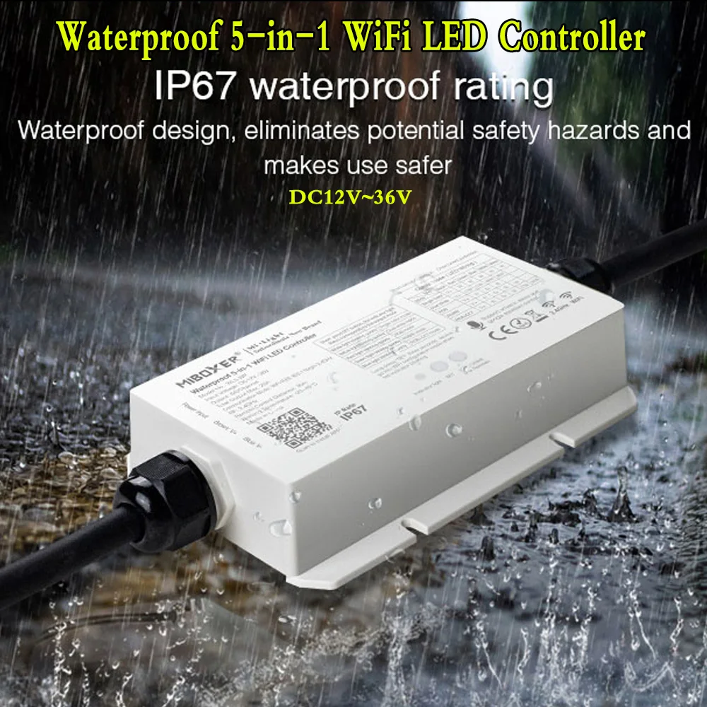 Waterproof 5 in 1 WiFi LED Controller DC12V 24V 36V Dimmer Can Voice 2.4G RF Control For RGB + CCT RGBW Single Color Light Strip