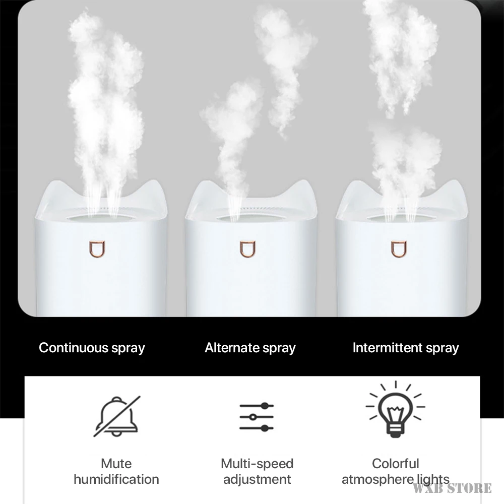 

3000ML Home Air Humidifier Double Nozzle Cool Mist Aroma Diffuser with Coloful LED light Heavy fog Ultrasonic USB Humidificador