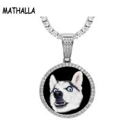 mathalla customized photo memory round medallion pendant necklace with 3mm cz tennis chain mens and womens jewelry gifts
