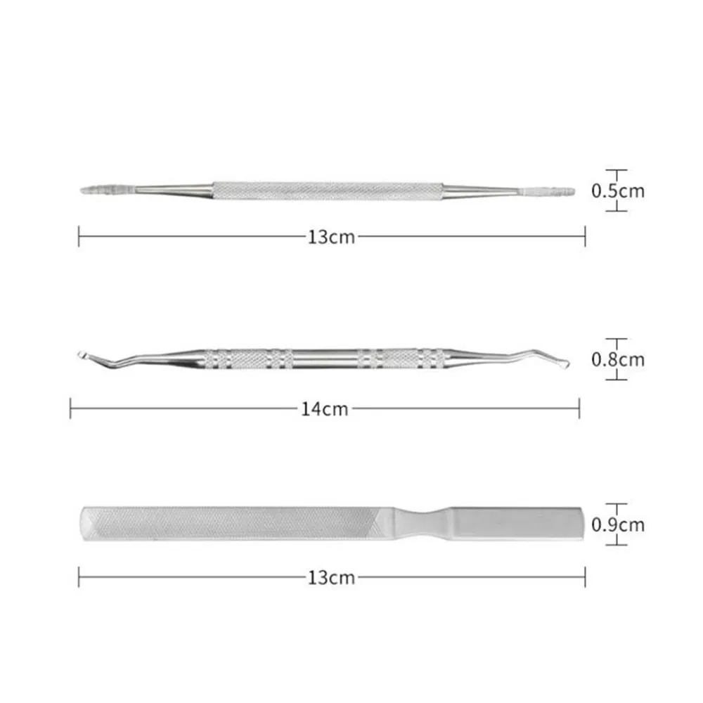Двухсторонний Серебряный паз корректор пальцев ног толкатель для кутикулы