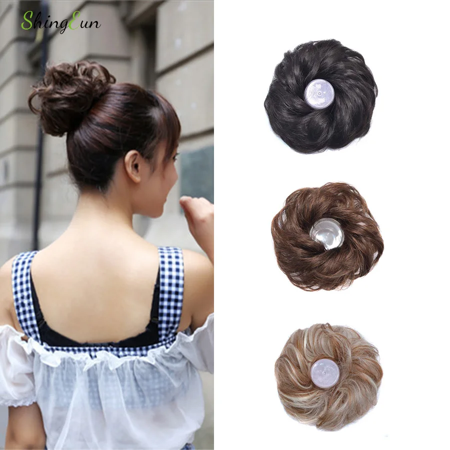 Грязные резинки для волос булочка наращивания вьющиеся волосы парик женщин Updo