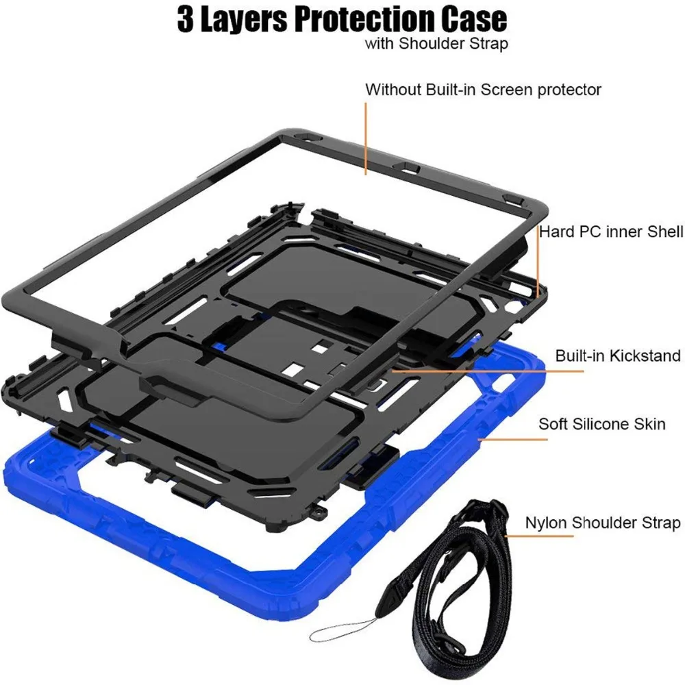Kids Shockproof Case for iPad Air 3 Pro 10.5 Coque Three Layer Shockproof Rugged Case 360 Degree Hand Shoulder Strap Cover