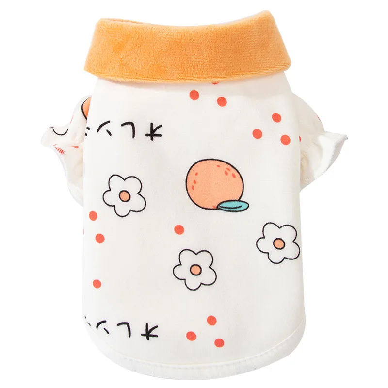 

Pet Dog clothes for small dogs cat Autumn and winter color contrast fruit printed sweater Small dog two legged clothes