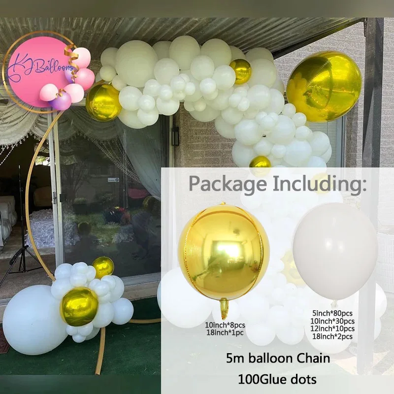 

133pcs White Balloons Garland Arch Kit 4D Gold Chrome Balloons For Birthday Wedding Party Decorations Valentine's Day Gifts