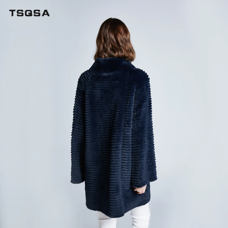 TSQSA женское осенне-зимнее двустороннее натуральное меховое пальто из натурального меха кролика рекс модное плотное меховое Женское пальто TAC1951