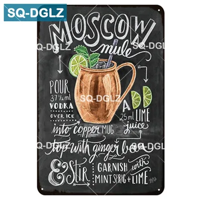 [SQ-DGLZ] Горячие Классические Коктейльные рецепты металлическая вывеска винтажные металлические тарелки кафе Паб Клуб домашний Декор стены оловянные знаки Ретро табличка - Цвет: 1022