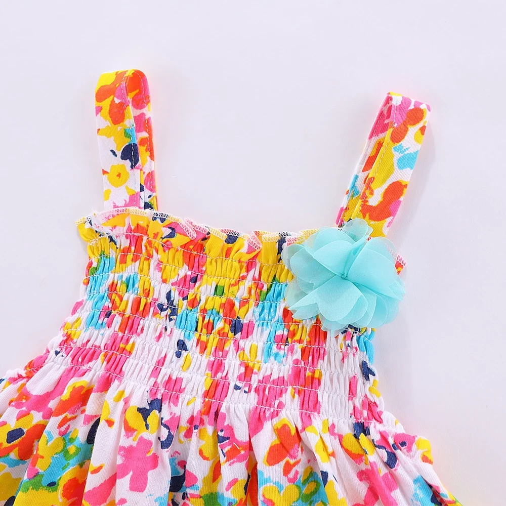 LittleSpring Tollder Girls Sleeveless Vest Dress Floral Print Holiday Sweet | Детская одежда и обувь