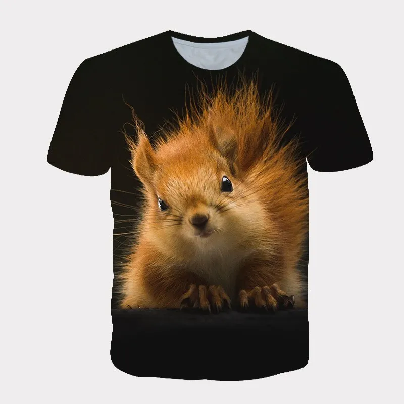 

2021 Summer Cute Animal 3D Print Kids T-Shirts New Short Sleeve O-Neck Tops Squirrel Cat Printing Casual Loose Children's Tee