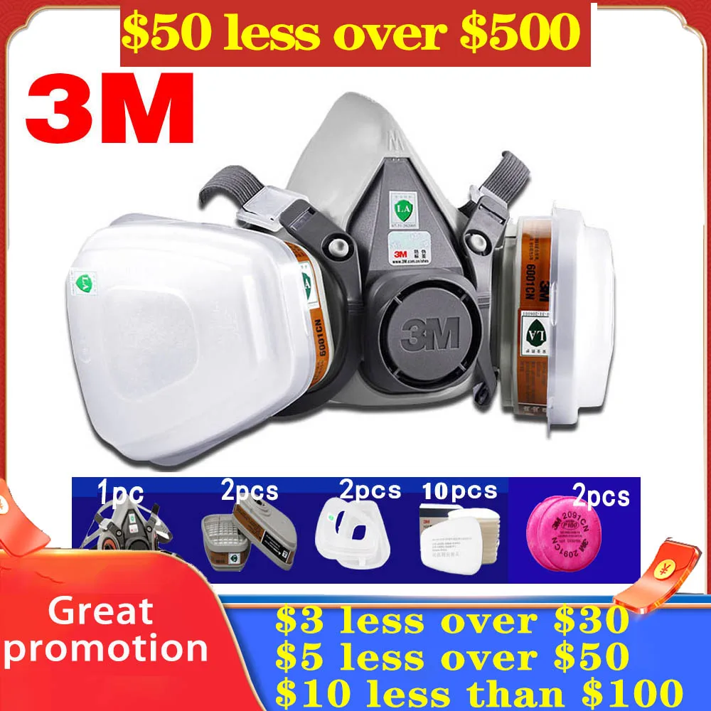 1PCS 6200 Mask or 9in1 Half Facepiece Gas Respirator With 6001/2091 Filter Fit Painting Spraying Dust Proof | Безопасность и