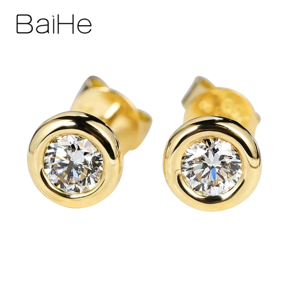 BAIHE Твердые 14 к желтое золото всего 0.20ct H/SI натуральные бриллианты женские Помолвочные мужские Подгонянные алмазные размеры круглые серьги-гвоздики