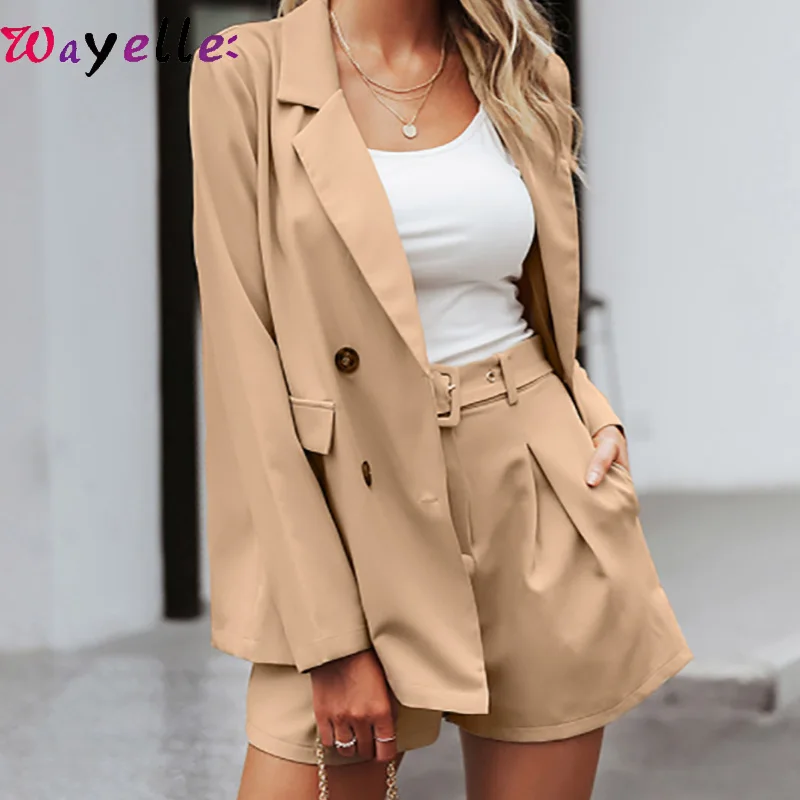 2019 женский короткий костюм из двух предметов Элегантные повседневные уличные