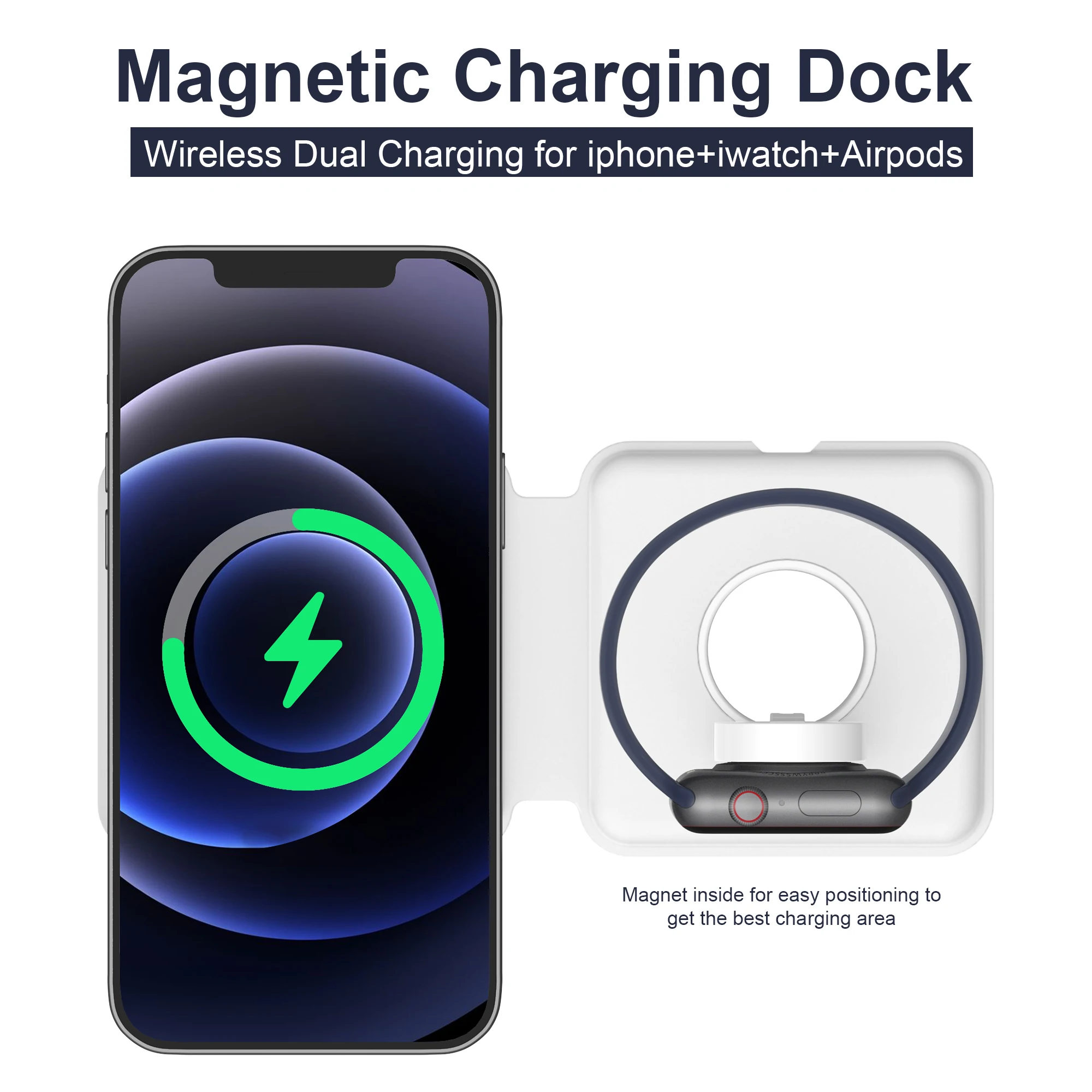 Cargador magn&eacute;tico inal&aacute;mbrico para Apple iPhone 12 Mini 11 Pro X XS Max, almohadilla de carga r&aacute;pida para Airpods Watch, nuevo, Original-3