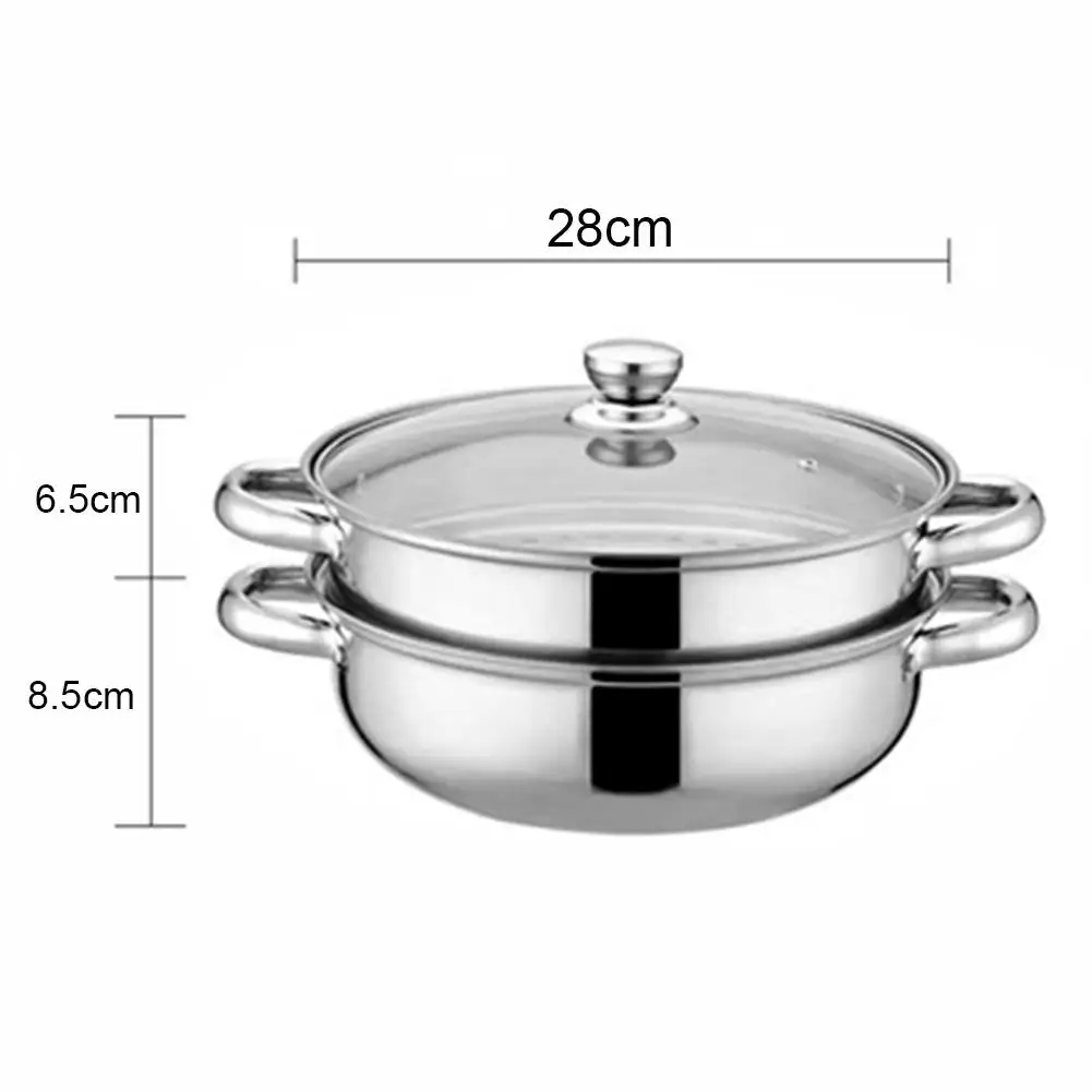 

28cm 2-Layer Practical Steamer Stainless Steel Kitchen Boiling Soup Steaming Pot With Lid Cooking Pot Cooker Gas Stove Steam Pot