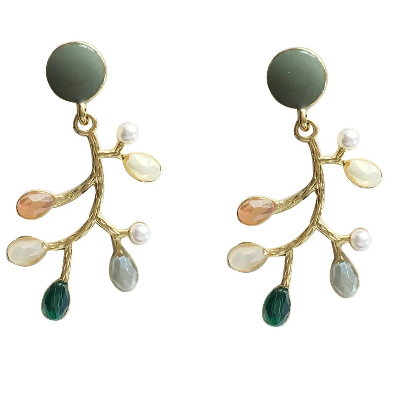 Женские серьги клипсы с цветными листьями и камнями|Серьги-клипсы| |