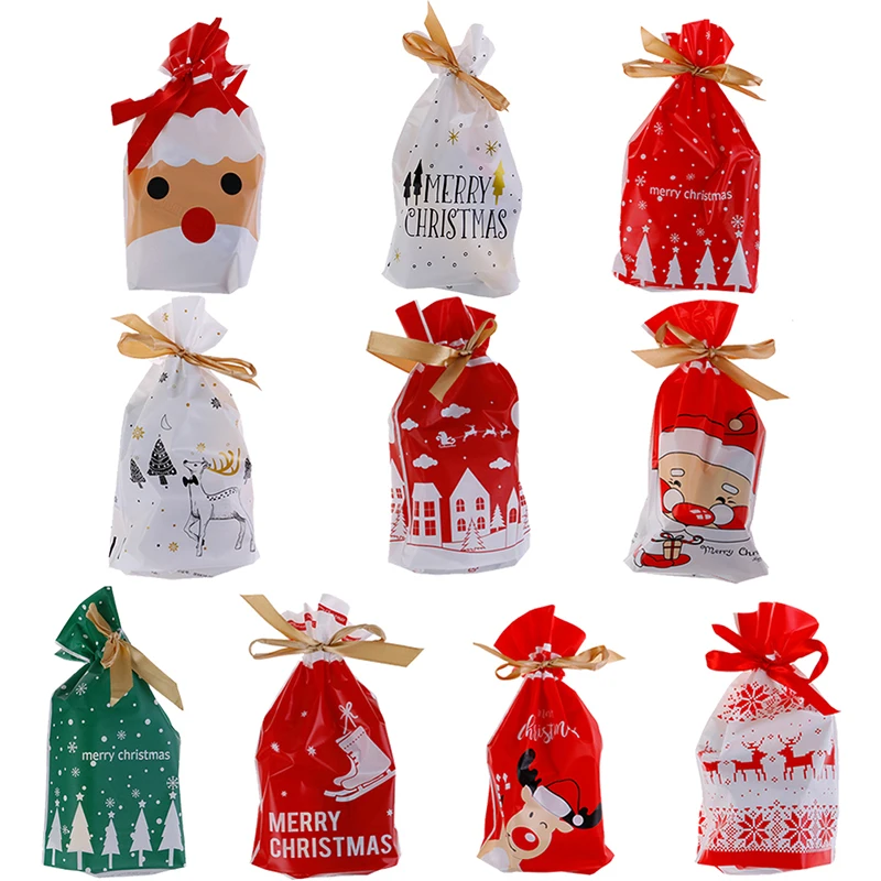 

10pcs Candy Bags Red Christmas Elk Candy Sweet Treat Bags Xmas Biscuit Gift