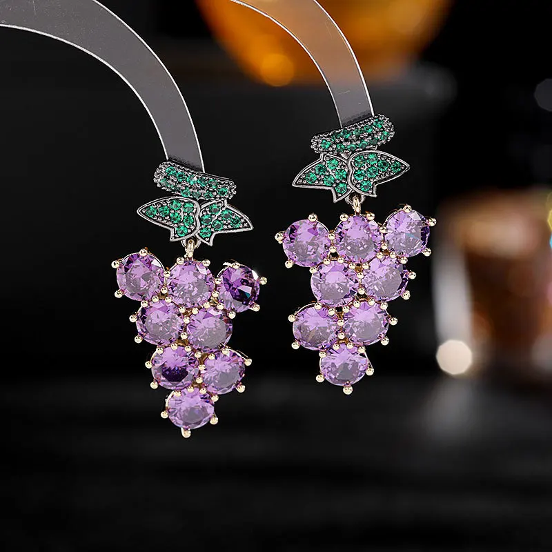 

Bilincolor Fashion Purple Grape and Green Leaf Drop Earring for Women