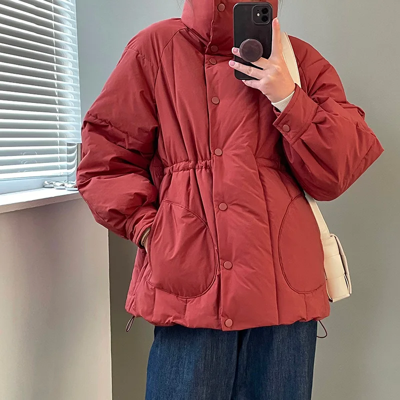 

Зимние женские пальто, модные свободные однотонные парки с воротником-стойкой, теплое пальто с длинным рукавом, уличный Топ, одежда с хлопко...