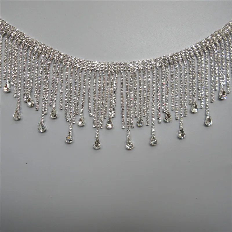1 ярд 78 мм Стразы с кисточками обшивка ленты серебряная Хрустальная цепочка