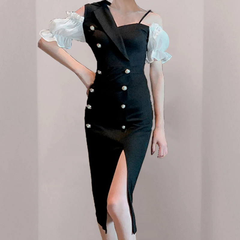 

COIGARSAM Women dress New Summer Spring Dresses Black 971