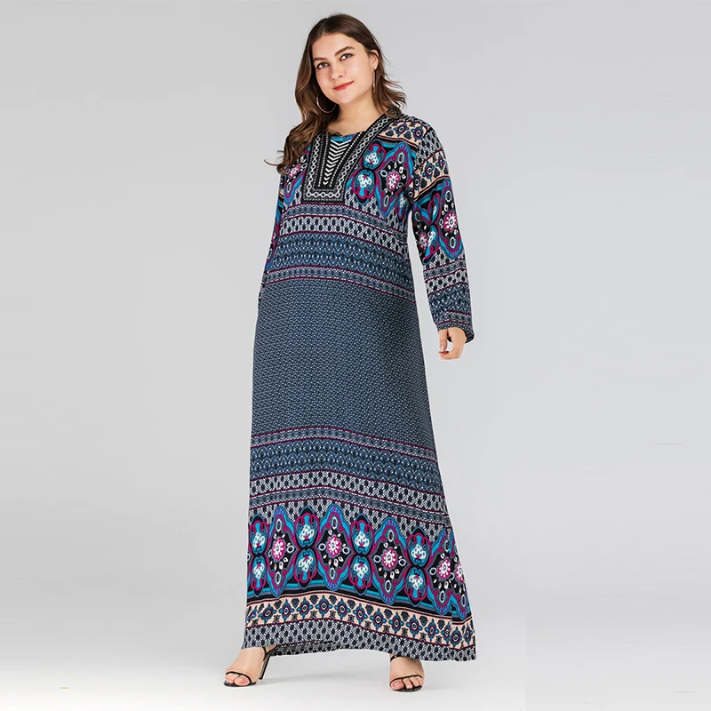 Абайя Дубай Арабский исламский Турция мусульманские женщины печатных Вышитые