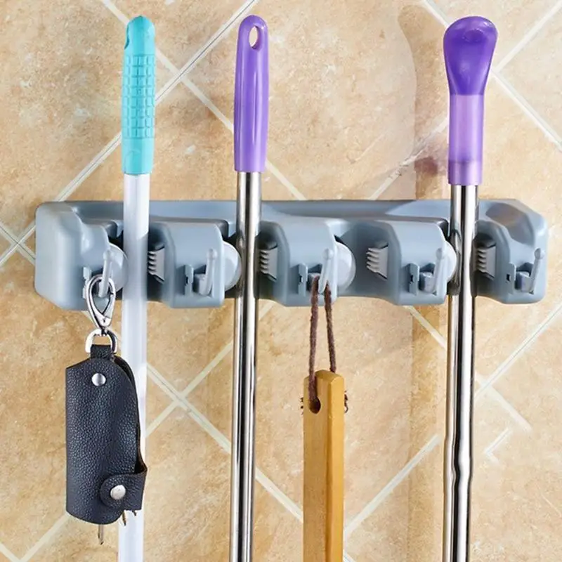 

5/4/3 Position Wall Mounted Mop Holder Brush Hanger Storage Plastic Brush Broom Hanger Storage Rack Household Kitchen Gadgets