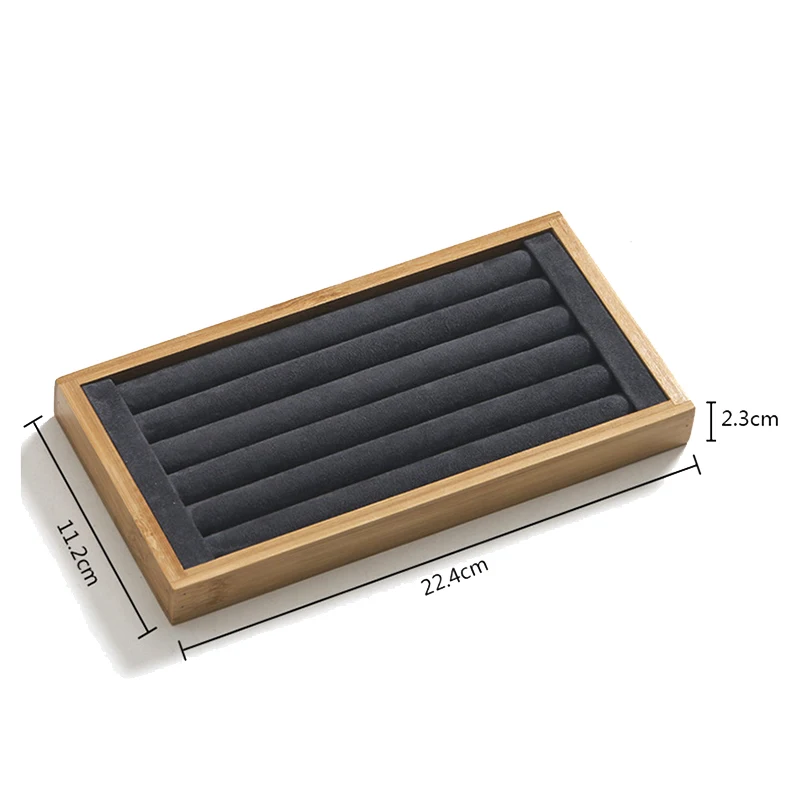 

Bamboo Wood Stand Storage Tray, Jewelry Display Props Jewelry Tray Gray