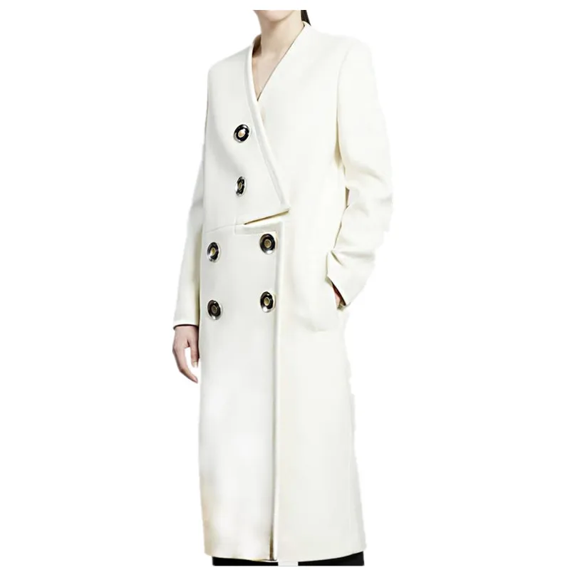 

2020 autumn winter new fashion V-neck cashmere coat women double breasted slim woolen coat