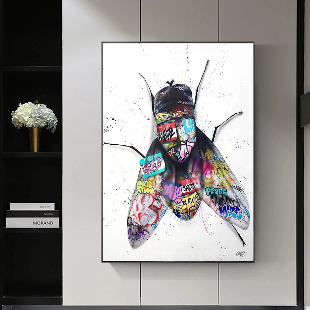 

Modern Wall Art Insect Fly Graffiti Art Posters Prints Abstract Canvas Painting Wall Picture for Living Room Home Cuadros Decor