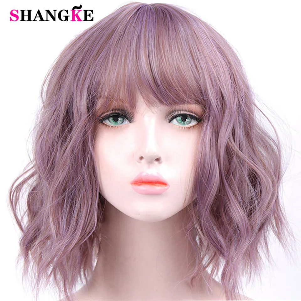 

SHANGKE Short Water Wavy Synthetic Cosplay Wig With Bangs Heat-Resistant Fiber lolita Wig For Women Party/Daily Wig For Girl