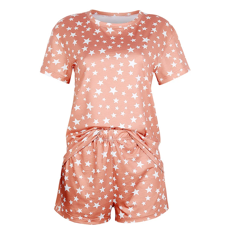 

SLPBELY Women Star Pajamas Set Loungwear Nightsuit Summer Casual Short Sleeve Sleepwear Homewear Cotton Nightwear Home Clothes