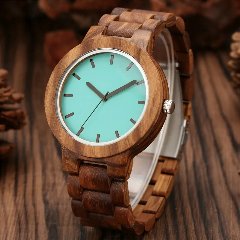 

Classical Men Watch Nature Wood Clock Quartz Analog Display Wristwatch for Male Blue Dial Adjustable Full Wooden Bracelet Band