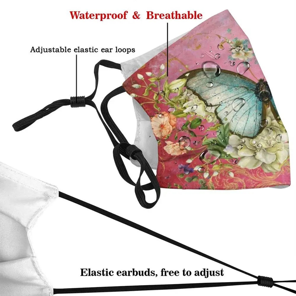 Моющаяся маска для рта с голубым малиновым принтом защиты от пыли винтажная