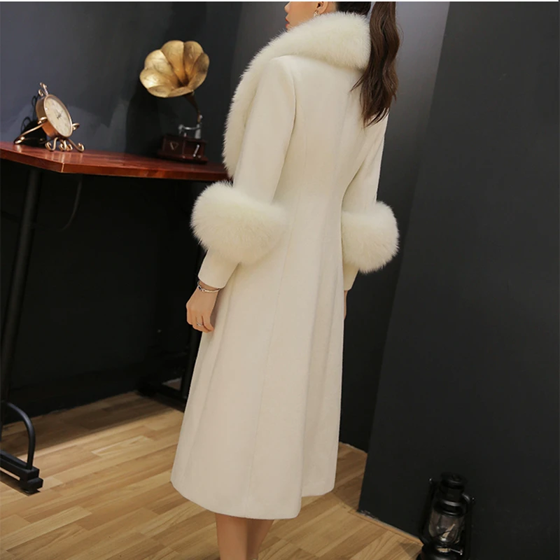 Женское длинное белое шерстяное пальто куртка большого размера из 2020-ной шерсти