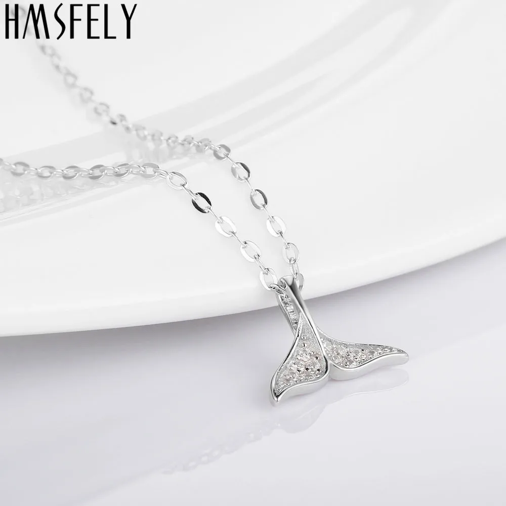 HMSFELY 925 Стерлинговое Серебро Циркон в форме сердца кулон виде хвоста Кита женское