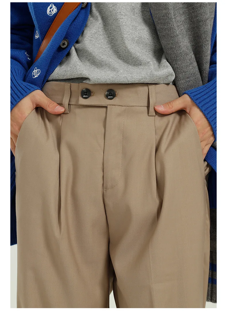 

Male Japan Korea Streetwear Black Gray Khaki Suit Long Trousers Men Elastic Waist Loose Casual Straight Wide Leg Suit Pant