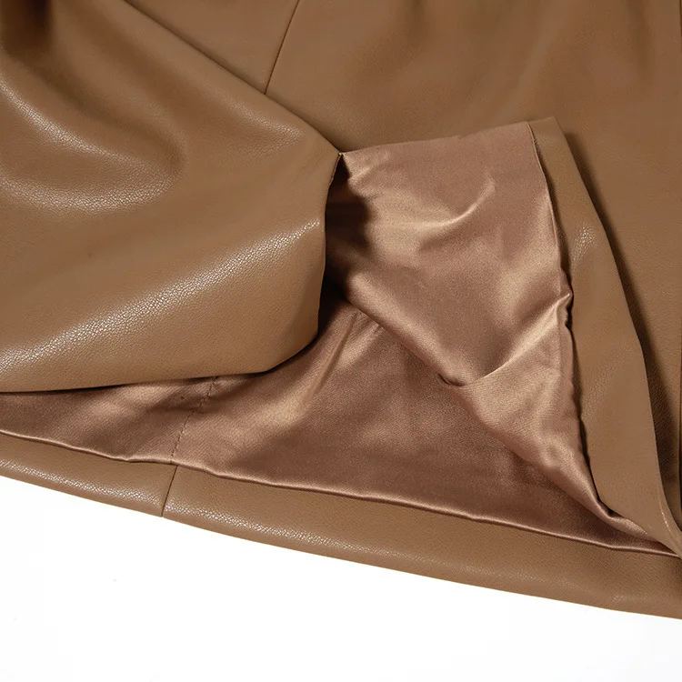 

Skirt 2021 Women Early Autumn New Simple Beige Twisted Leather Skirt