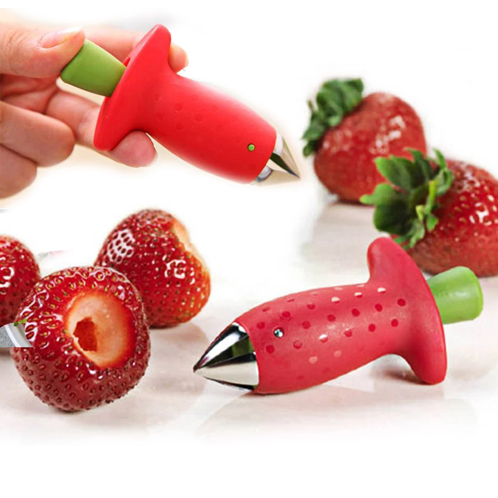 1Pcs Strawberry Huller Metal Tomato Stalks Plastic Fruit Leaf Knife Stem Remover Gadget Strawberry Hullers Kitchen Tool Freeship