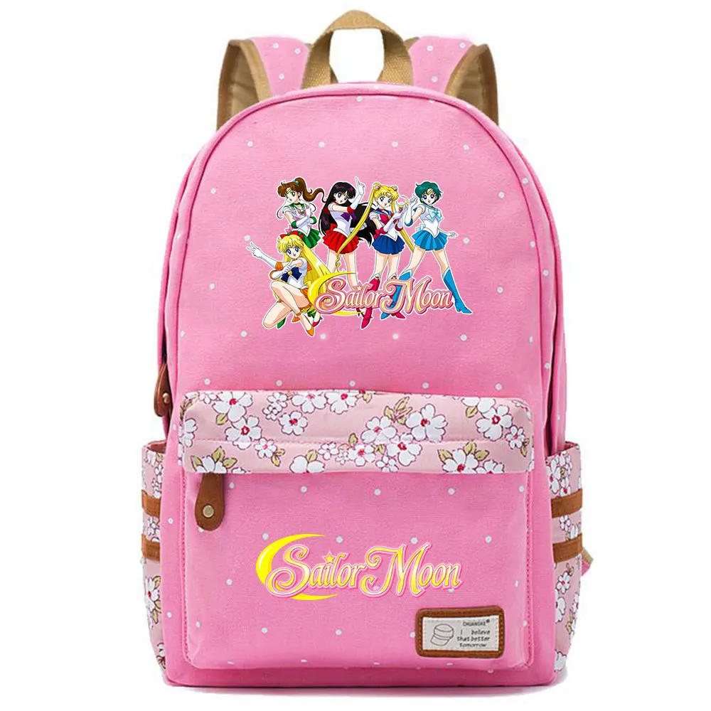 

New Kawaii Anime Sailor Moon Prints Boy Girl Kids Book Bags Women Flower Laptop Travel Backpack Canvas Men Bagpack Schoolbag