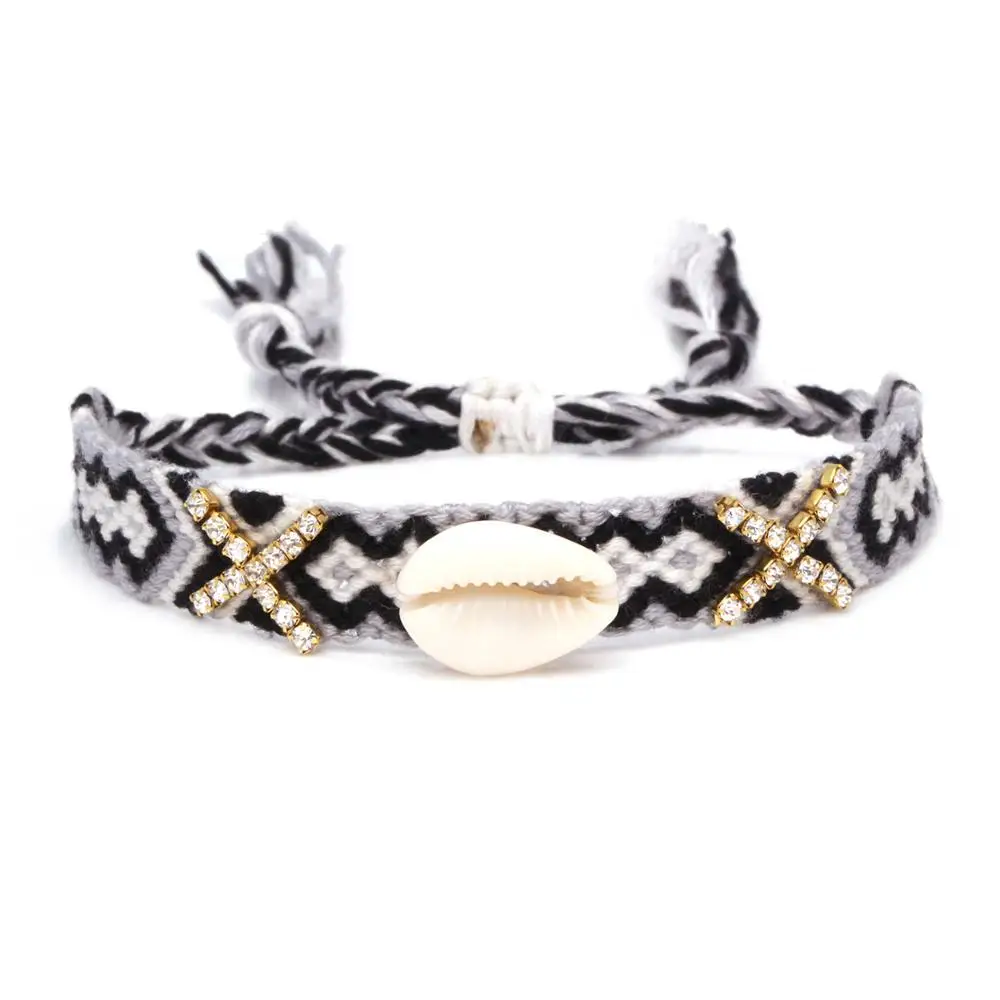 Богемский черный белый серый разноцветный браслет с цепочкой из кристаллов
