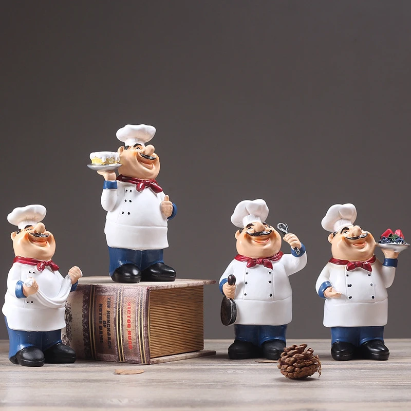 Retro Chef Model Ornaments Resin Crafts Mini Figurines Home Kitchen Restaurant Bar Coffee Decor-A |