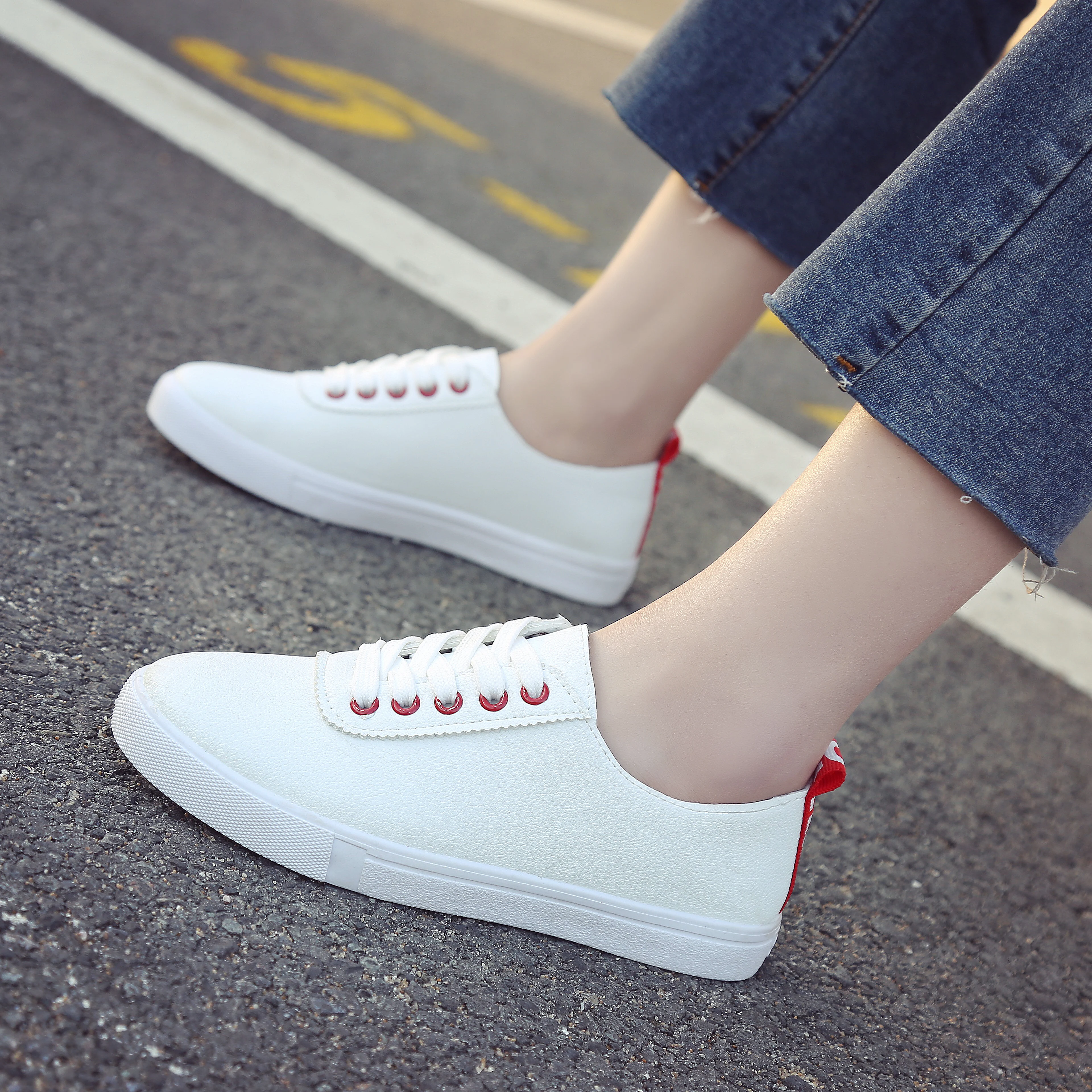 Korean fashion platform sports shoes new autumn women's casual wild belt flat with women small white ro | Обувь