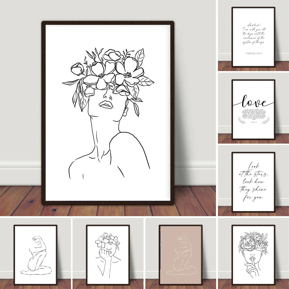 

Line Art Woman Line Drawing Woman Gifts for Her Boho Wall for Bedroom Home Decor